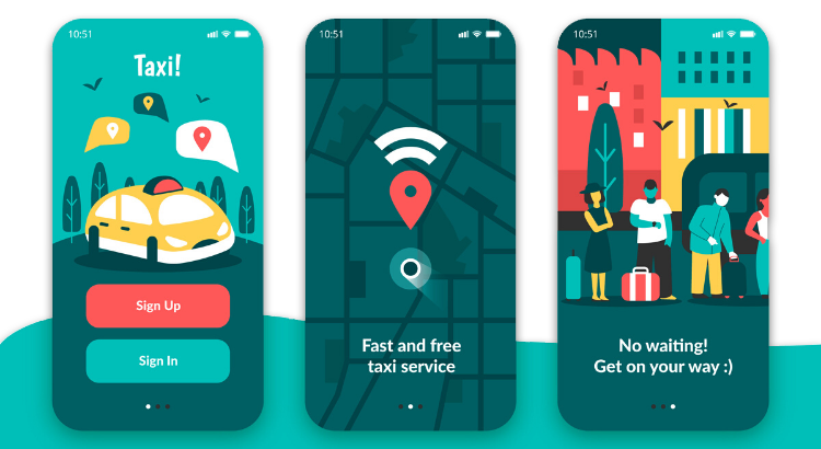 Taxi booking mobile app screens