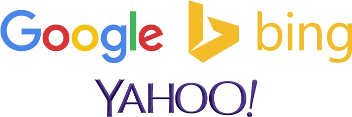 Google, Yahoo and Bing logos