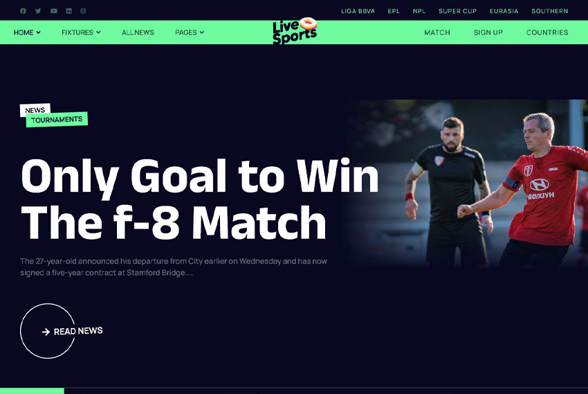 Sports news and live scores website design website design by BridgeWeb