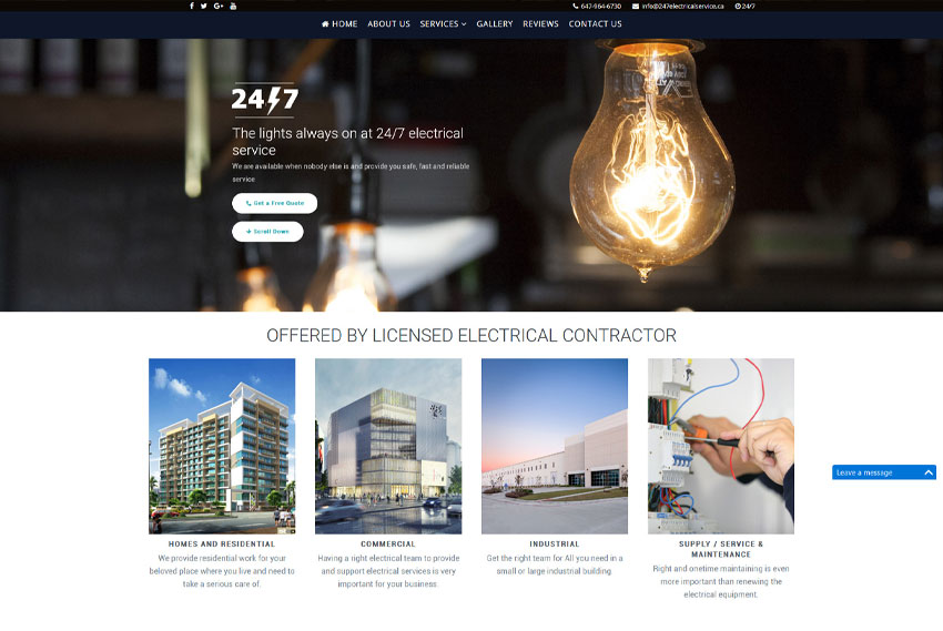 Electrician website design Toronto website design by BridgeWeb