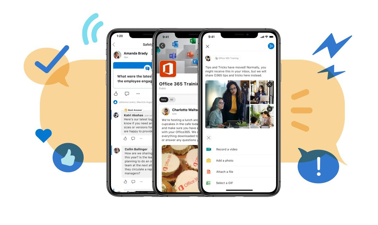 A mobile app shown on three phone screens