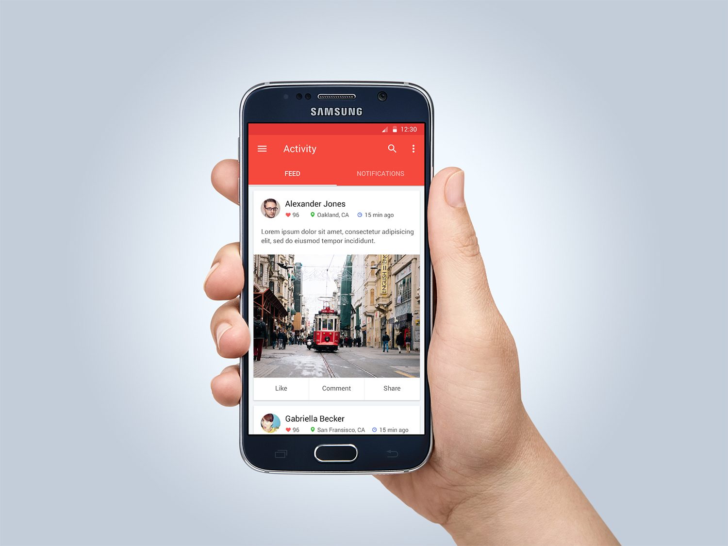 Samsung Galaxy S6 held in a hand